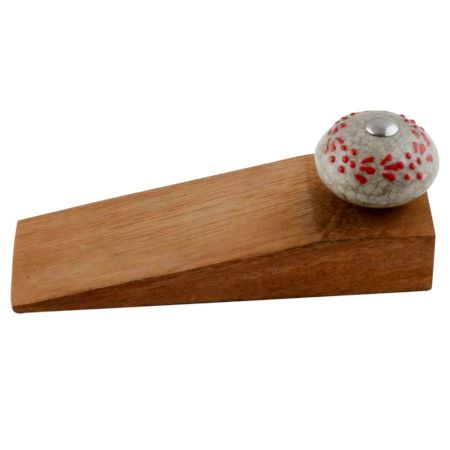 Red Embossed Crackle Ceramic Wooden Door Stopper